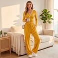thumbnail image 4 of Women's Matching Set V-Neck Pleated Long Sleeve Lounge Sets for Women Tops and Wide Leg Pants 09 L, 4 of 7