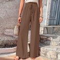 thumbnail image 3 of ZZwxWA Women Casual High Waist Wide Leg Pants Summer Long Solid Boho Yoga Pants Womens Drawstring Lounge Beach Trousers Loose Business Pants, 3 of 6
