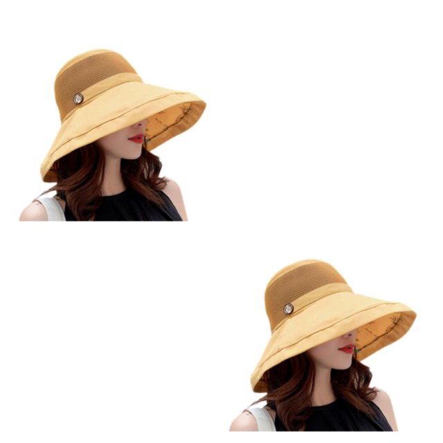 Sombrero para El sol Jumpingount malla de verano protección solar Color sólido Amarillo 2piezas
