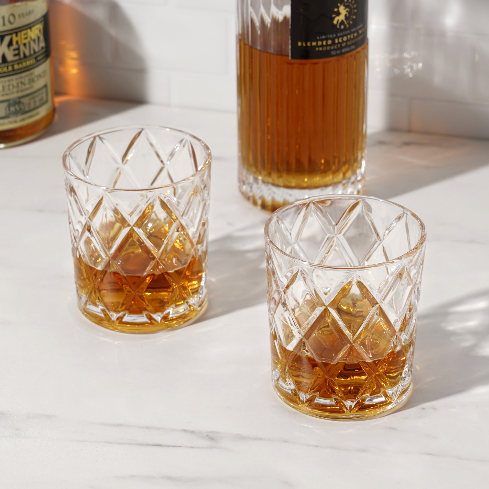 Sister.ly Drinkware Diamond Bottom Lowball Whiskey Glasses, Set of 2, 8 Ounces, Size: One size, Clear