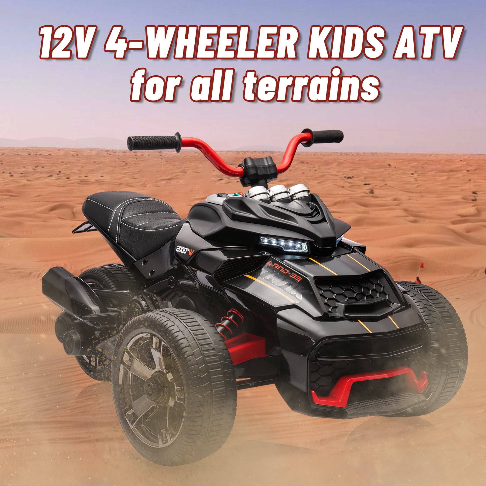 Goldensoil 12V Kids Ride On ATV with Remote, Music/Story Player, LED Lights, High/Low Speed,Black