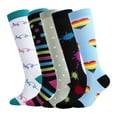 thumbnail image 1 of KAWELL Calcetines de compresión para mujeres y hombres, calcetines hasta la rodilla con soporte de 15-20 mmHg para correr, enfermería, atletismo,5 Pairs-Multicoloured b,Small-Medium, 1 of 5