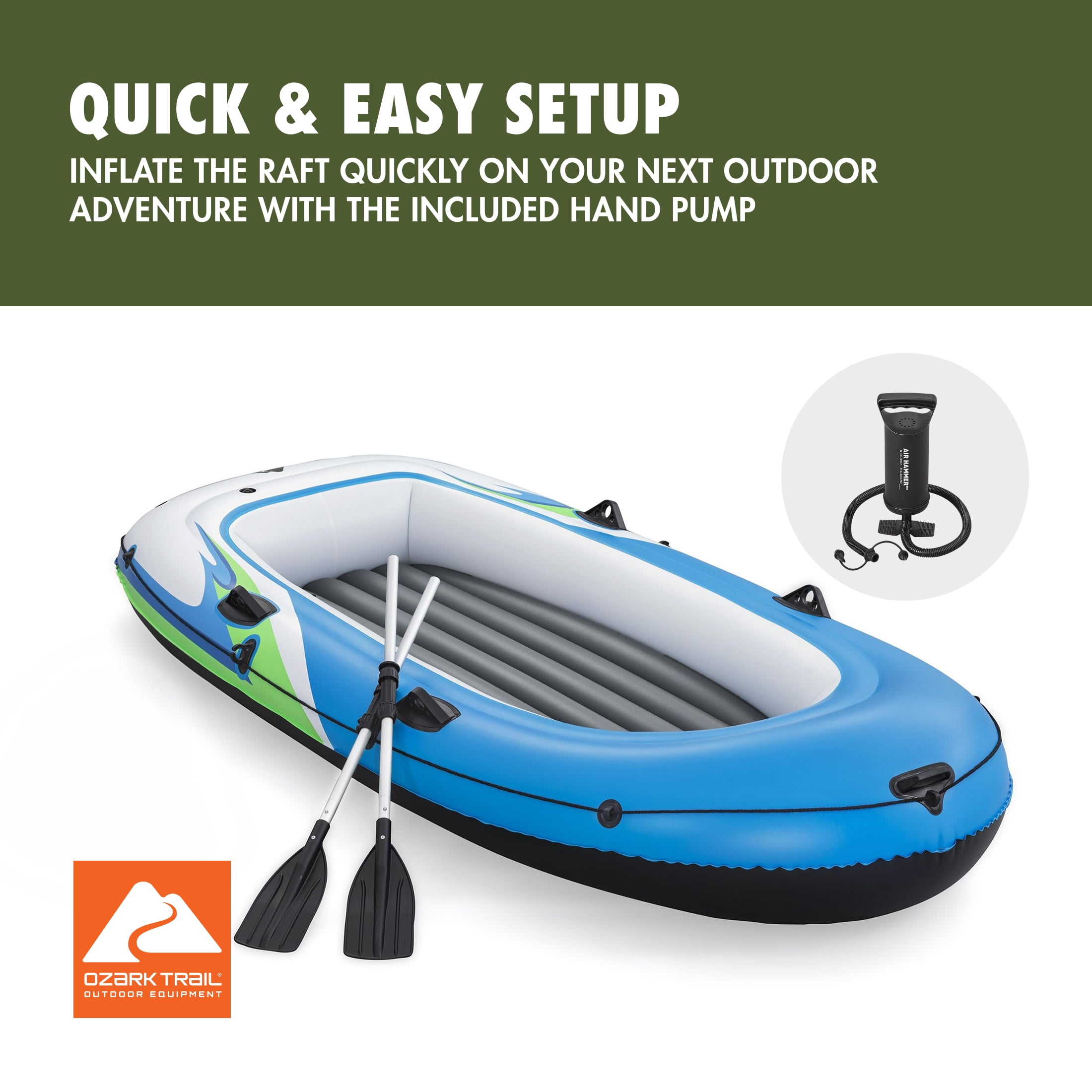 Ozark Trail 4-Person Inflatable Recreational Raft Set 9'10" x 50"