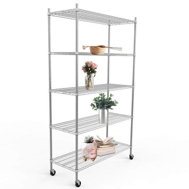SUNCOO 5 Tier Strengthen Commercial Adjustable Steel Wire Shelf Unit