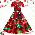 thumbnail image 2 of Women Christmas Outfit 1950s Christmas Themed Evening Party Prom Dress for Women with Festive Print and Short Sleeve Design Red XL, 2 of 3