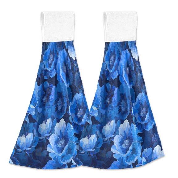 2 Bathroom Towels Kitchen Towels 18.2x14In Velcro Hand Wipes Dish Cloths & Dish Towels Washroom Towels Face Towel Hand Wipes Deep Blue Flowers Seamless