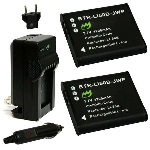 Replacement for Pentax WG-80 Battery (2-Pack, 1200mAh) and Charger with Car Adapter