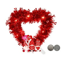 chaungfeng Lighted Valentine Heart Wreath,12.9 in Red Heart Shaped Tinsel Wreath with LED Lights,Foil Hearts and Love Sign,Red Valentine's Wreath for Front Door Decoration (Gnome)