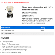Blower Motor - Compatible with 1987 - 1993 BMW 325i E30 1988 1989 1990 1991 1992