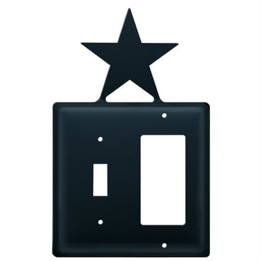 1 Switch and 1 GFI Outlet Cover with Metal Star Accent, Black