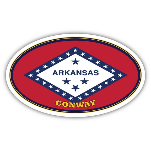 Conway City Arkansas State Flag | AR Flag Faulkner County Oval State Colors Bumper Sticker Car Decal 3x5 inches