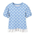 thumbnail image 6 of WAGUTH Women's Polka Dot Print Tops Crew Neck Puff Short Sleeve Casual Blouses with Ruffle Hem for Daily Wear,Sky Blue,S, 6 of 7