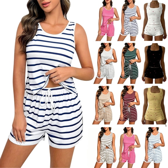 Bovxnpu Pajamas for Women Set Loungewear Set, Womens 2 Piece Pajamas Set Soft Tank Top and Shorts Sleepwear Set Nightwear