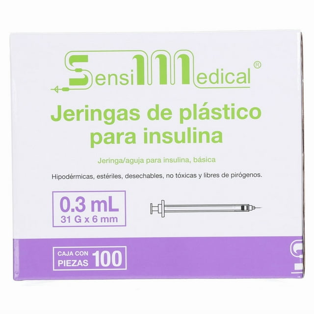 Sensimedical Jeringa para Insulina 0.3 ml con Aguja 31G x 6 mm, Caja con 100 Piezas