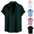 thumbnail image 3 of Wyobmus Mens Shirt Short Sleeve Casual Shirts Ribbed Texture Button Down Lapeled Collar Shirt C-Pink, 3 of 3