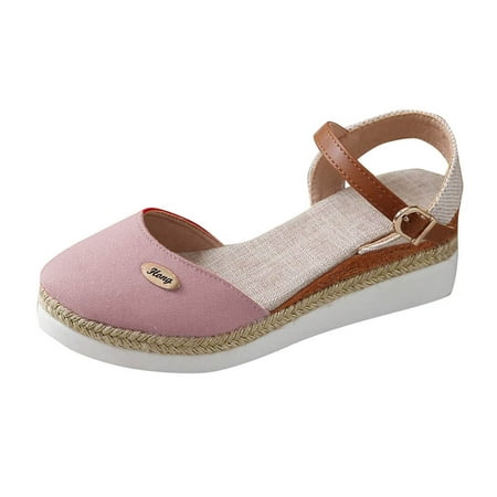 

tranfacy Summer Sandals Women s Large-size Matching Color Bun Back Empty Wedge Heels Lightweight Strap Platform Sandals