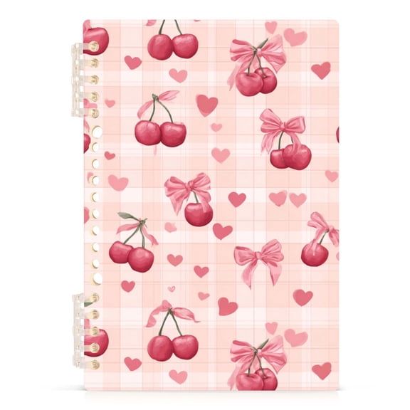 Spiral Journal Notebook Cute Pink Cherries with Bows A5 Lined Hardcover PP Material with 60 Pages Paper College Ruled Notebook for Work Note Taking Writing 5.7x8.3 Inch