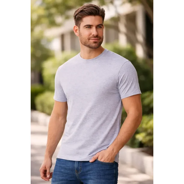 Playera Hombre 100% Algodón Corte Regular Color Gris Jaspe