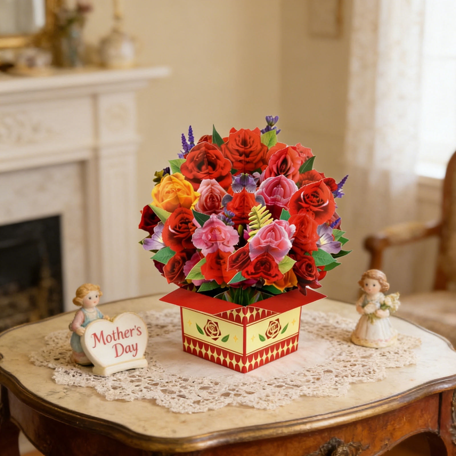 Yannianjz 4Pcs Mother's Day Greeting Card, 3D Poping-up Flower Arrangement Display Stand, Three-dimensional Bouquet Card for Birthdays, Anniversaries, Weddings