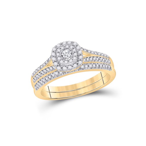 10kt Yellow Gold Round Diamond Bridal Wedding Ring Band Set 1/3 Cttw