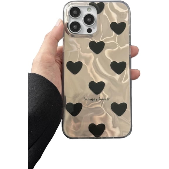 Water Ripple Laser Black Love Heart Letters Soft for iPhone Case (Black,iPhone 13 Pro Max)