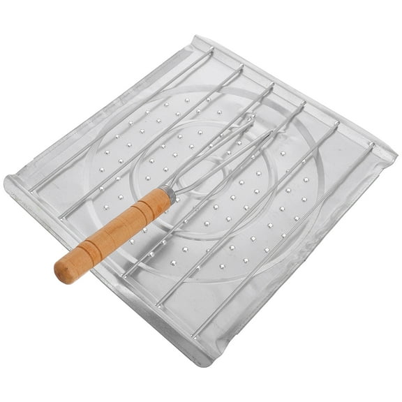 OUNONA Stainless Steel Grill Basket with Wooden Handle, Multi-Functional Wire Rack for Barbecue, Steaming, Cooling, Baking, Roasting