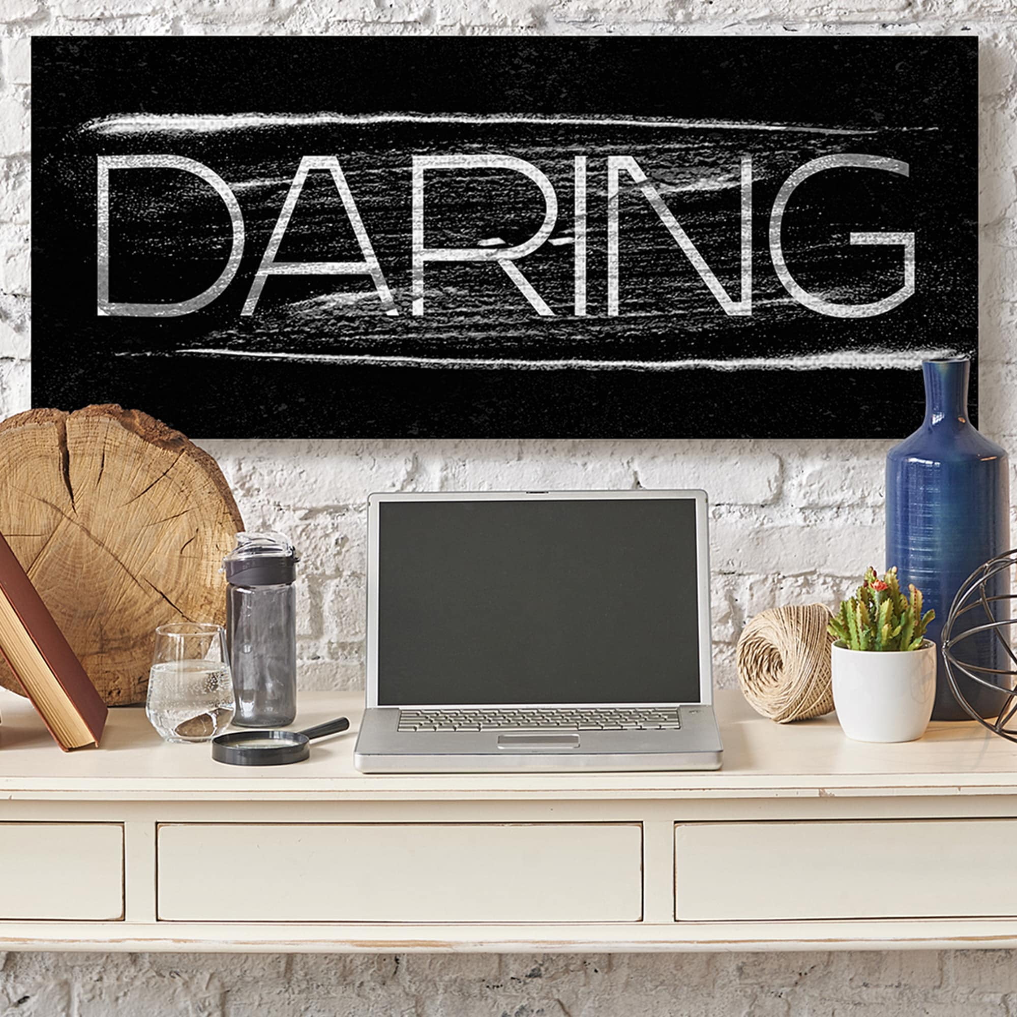Stupell Industries Bold Daring Text Black White Paint Stroke Inspired Canvas Wall Art by Daphne Polselli