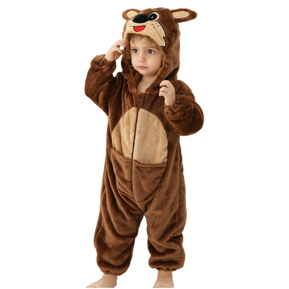 Odeerbi Toddler Boys Girls Animal Dress Up Clothes Flannel Fleece Jumpsuits Winter Thermal Hooded Rompers Toddler Cute Bodysuit Long Sleeve Hooded Onesie Toddler Clothes Brown