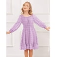 thumbnail image 6 of Arshiner Girls A-Line Dresses Chiffon Long Sleeve Square Neck Swiss Dot Flowy Casual Party Dress, 6 of 6