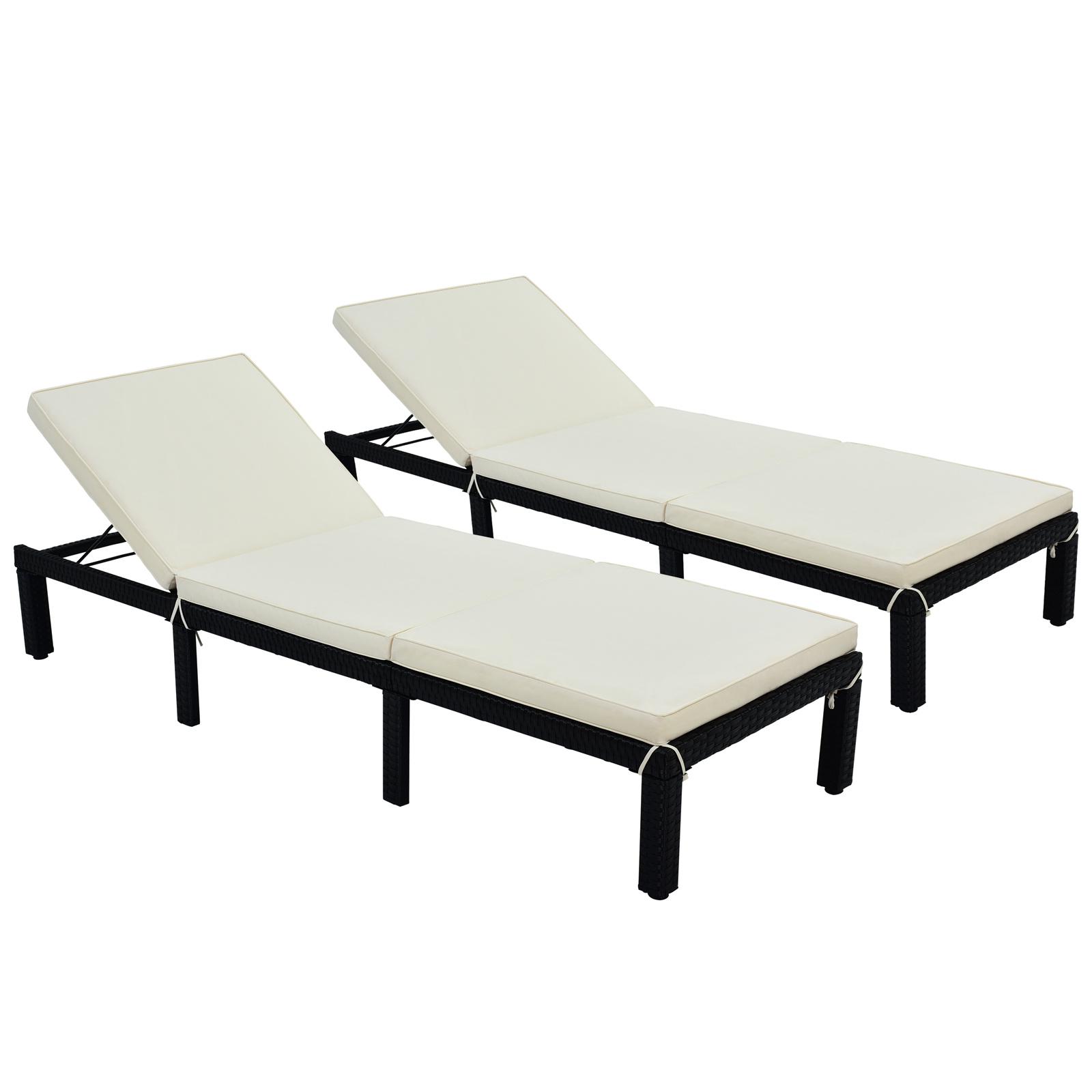 Patio Furniture Outdoor Adjustable Beach Lounge Chair Rattan Wicker Chaise with cushion Sunbed, Set of 2,Beige - image 3 of 7