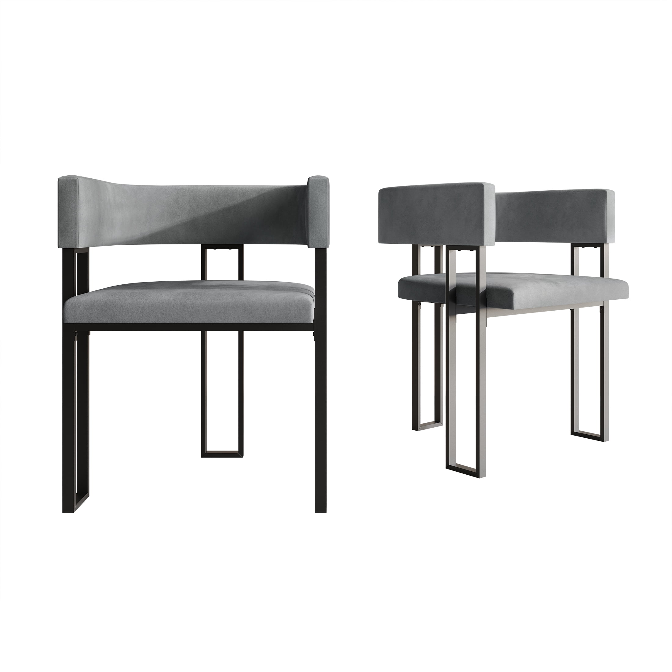 Castle Place Minimalist Black Metal Dining Chair, Light Grey Velvet