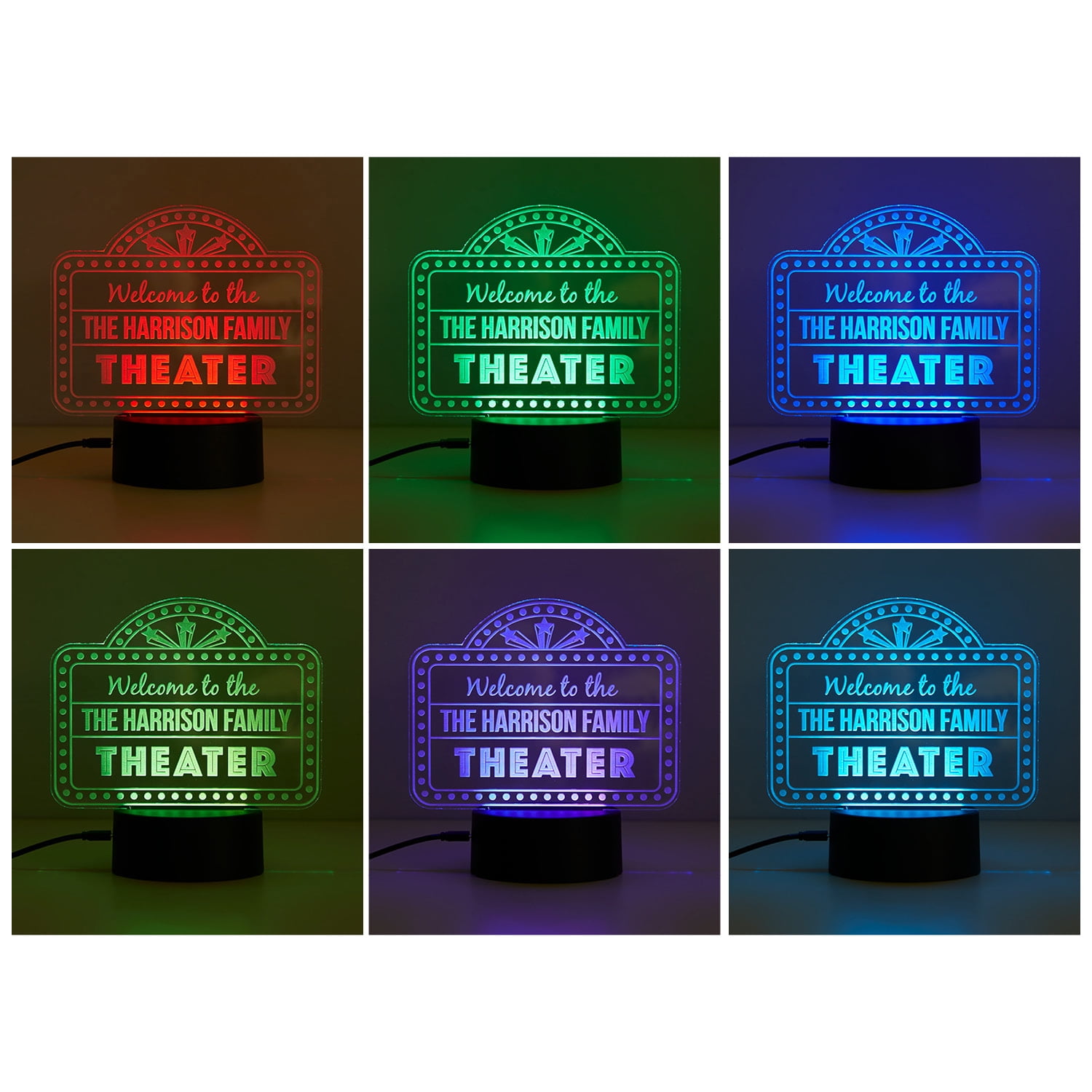 Personalized Planet Home Family Theather Multicolor LED Night Light with Custom Name Laser Engraved on Acrylic Design Insert