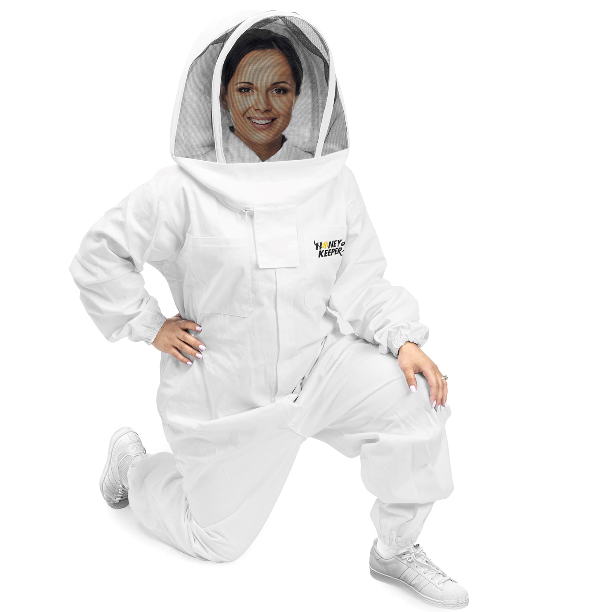 Professional Cotton Full Body Beekeeping Bee Keeping Suit With Veil Hood White # 