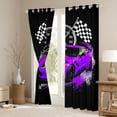 thumbnail image 3 of Castle Fairy Retro Racing Car Curtains Pack of 2 (42x84 Each) for Boys, Checkered Flag Print Curtains Blackout for Bedroom, Purple Black, 3 of 6
