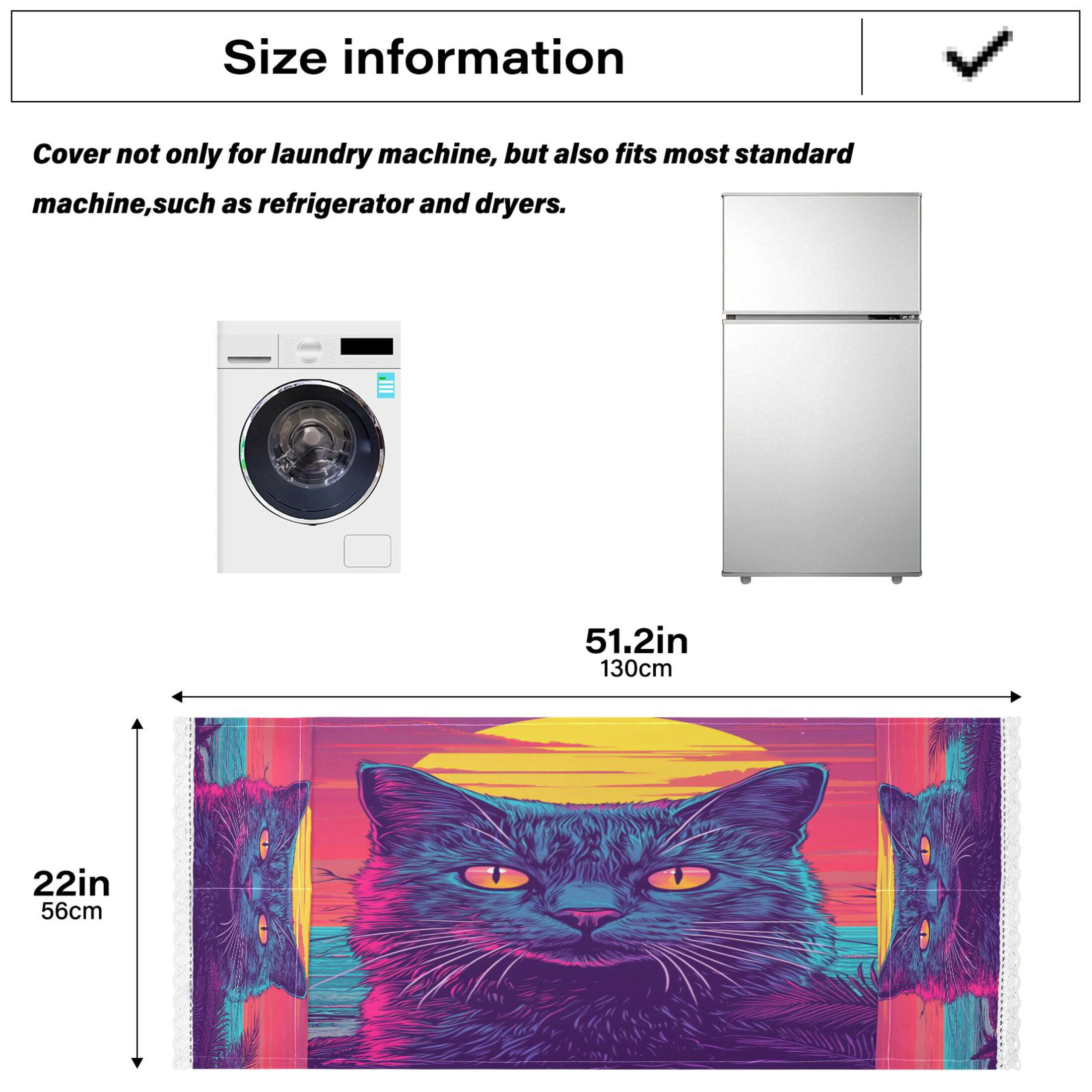 Cat before SunsetWasher and Dryer Covers Dust-Proof and Oil Resistant Fridge Cover with 4 Storage Pockets Washing Machine Top Cover for Laundry Kitchen Home 51.2 x 22 In