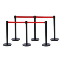 6PCS Stanchion Posts W/ Retractable Belt Crowd Control Queue Pole Barrier Black