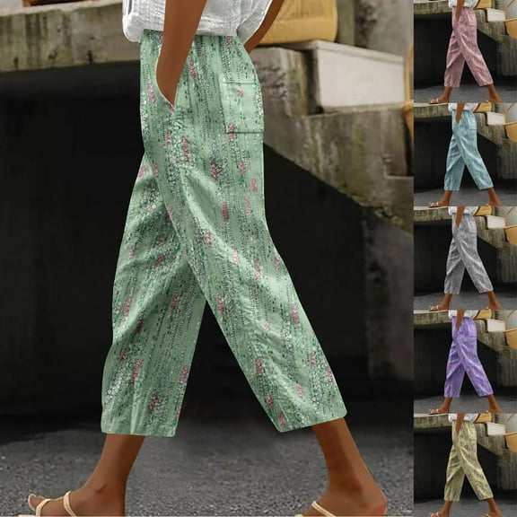 Kmdttou Capri Yoga Pants with Pockets for Women Capri Flared Pants High Waist Casual Loose Harlan Pants With Drawstring Solid Color Lace Up Pockets Fashionable Cropped Pants