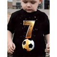 thumbnail image 1 of Boys' Soccer Graphic T-Shirt - Black with Golden Number 7 & Soccer Ball Print, 100% Cotton Sporty Casual Short Sleeve Round Neck Top for Youngsters, Spring Summer Fall Playful Active Wear, 1 of 6