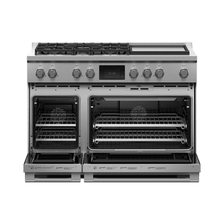 Fisher & Paykel - Professional 6.9 Cu. Ft. Freestanding Double Oven Dual Fuel True Convection Range with Self-Cleaning - Stainless steel/black glass