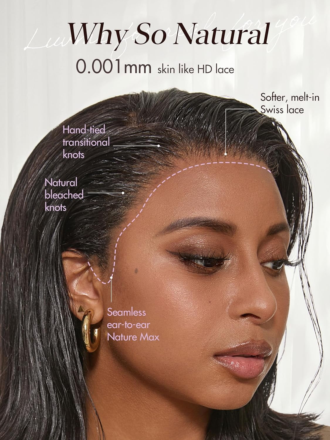 LUVME Nature Max Silky Blunt Cut 10" Bob Glueless Ear-to-ear 13x4 HD Lace Front Wig Pre-Cut Lace Flexi-Fit Drawstring Cap