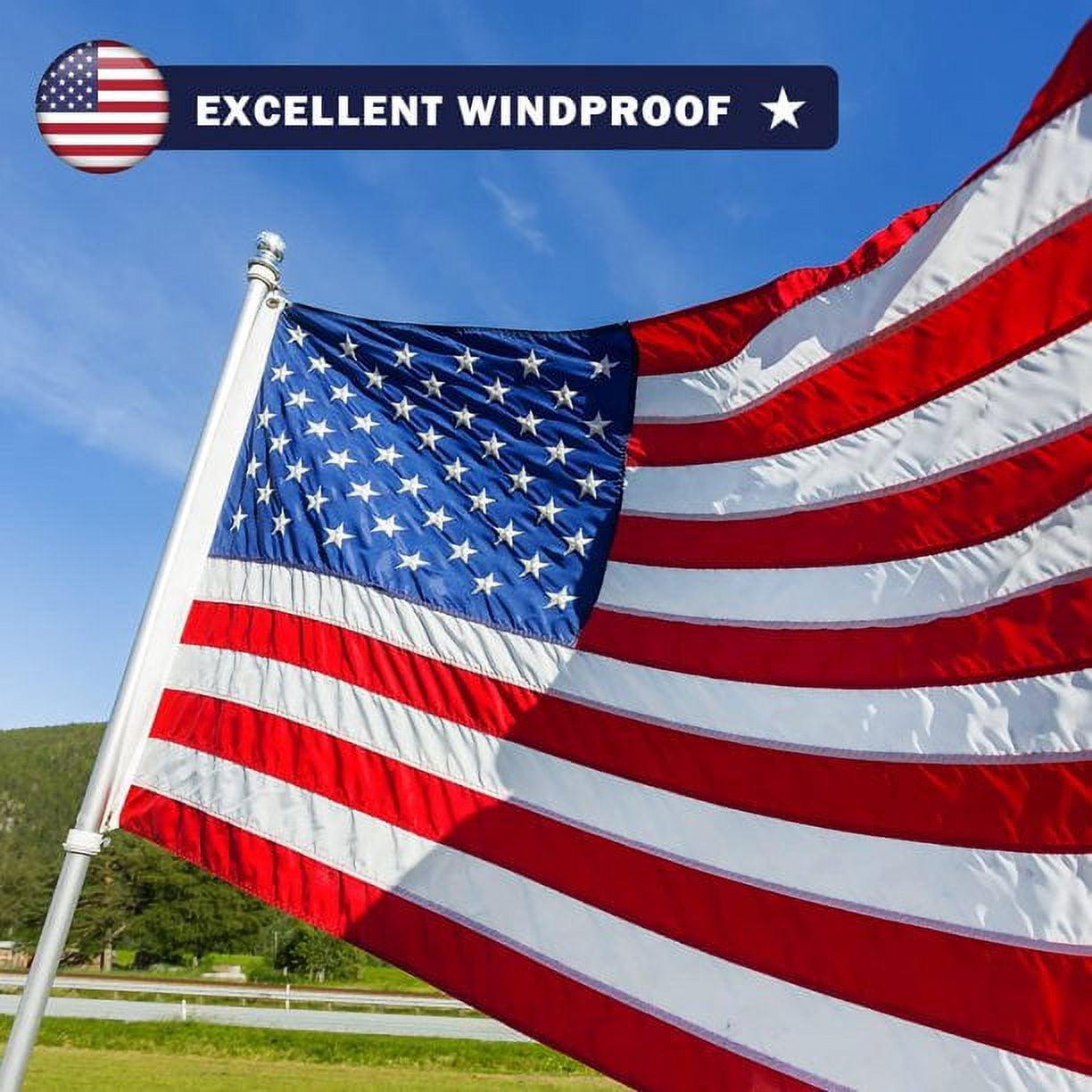 TOPFLAGS 8' x 12' ft American Flag Outdoor The Strongest, Longest Lasting, 8x12 foot. Embroidered Stars Sewn Stripes Brass Grommets Foot Heavy Duty Nylon