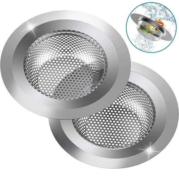 Juyafio 2PCS Kitchen Sink Strainer Drain Catches, 4.5" Stainless Steel Drain Strainer, Large Wide Rim Sink Food Catcher, Suit for Sink Stopper and Drain Stopper, Sliver