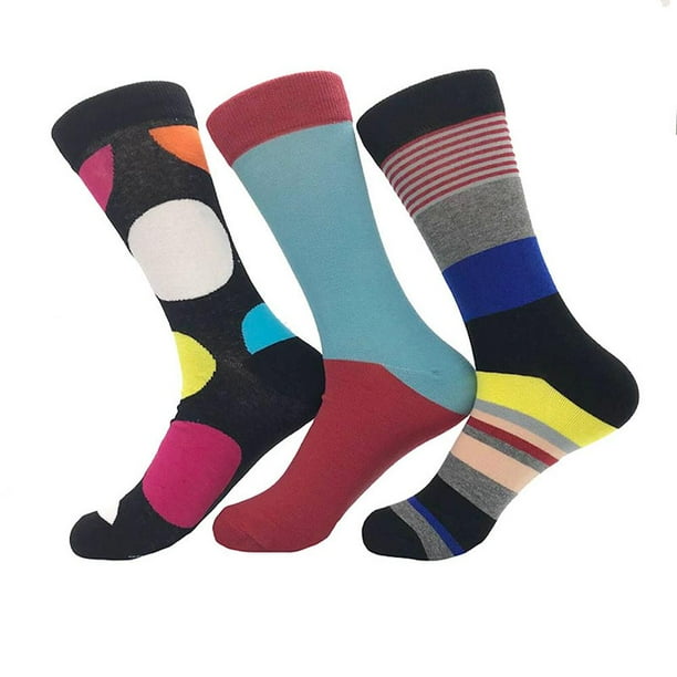 Ball Printed Stripe Mens Colorful Crew Socks Premium Cotton Fun