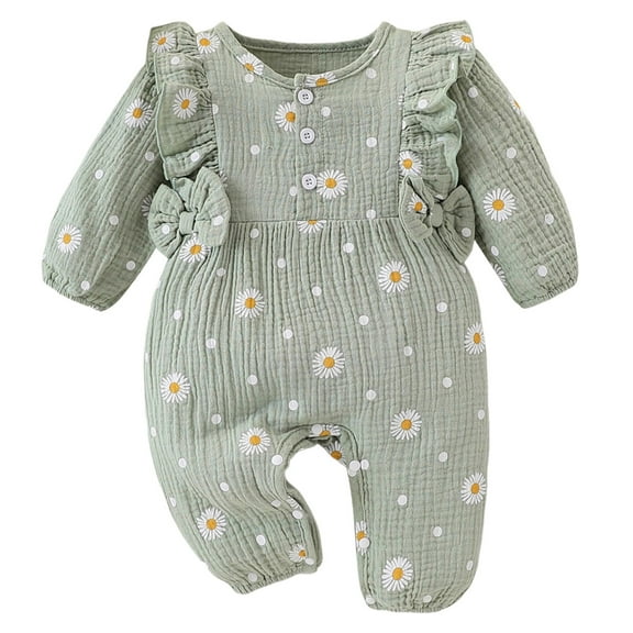 Zshosam Newborn Rompers Girl Long Sleeve Baby Girl Button Down Romper One-Piece Jumpsuit Long Sleeve Romper Infant Size 6 12 Months,(Light Green 6-12 Months)
