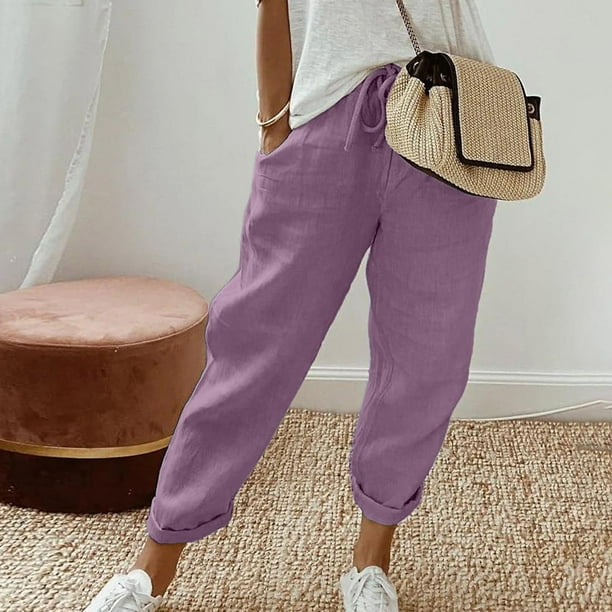 WILLBEST Pantalones Casuales para Mujer: Pantalones Anchos con Estampado de Moda, Cintura Elástica y Bolsillos para Un Uso Cómodo Hasta el Tobillo. Grande