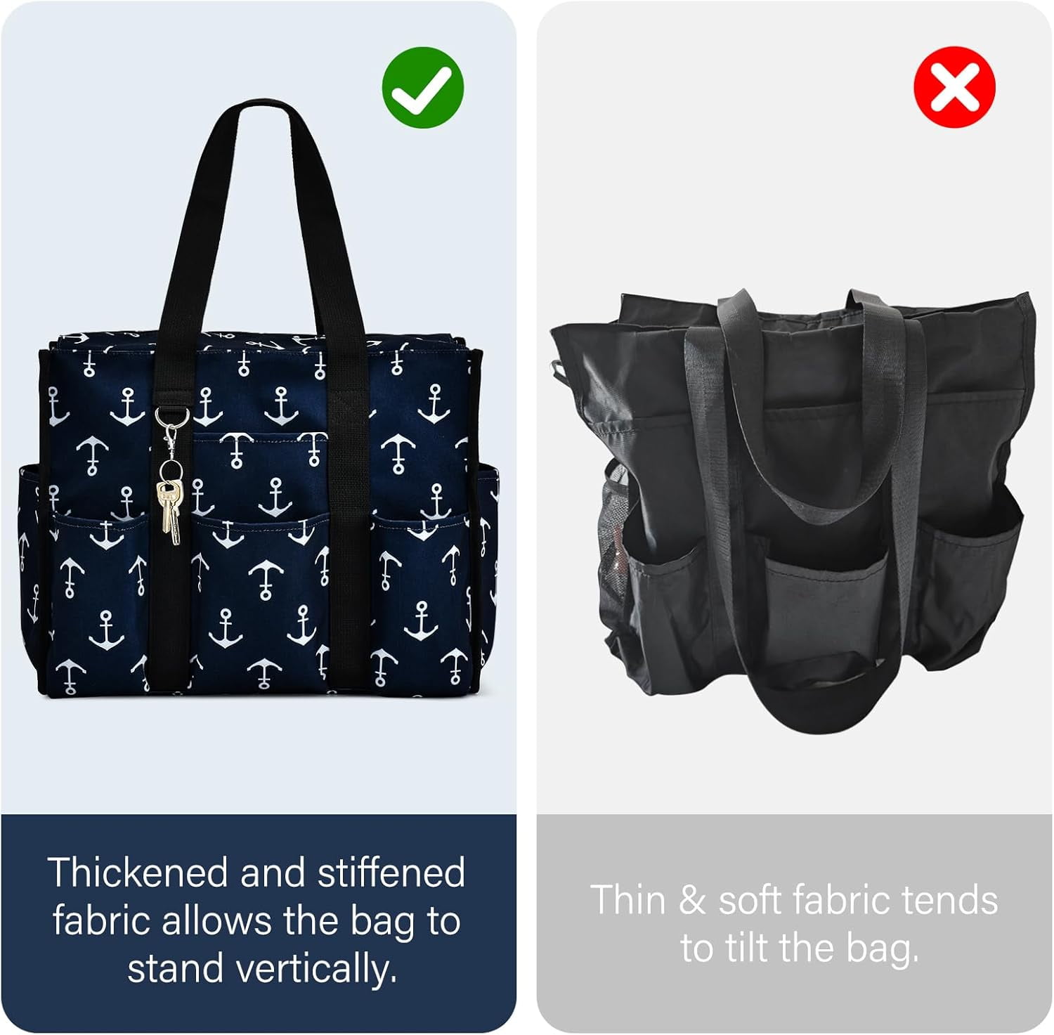 Omlopp Large Tote Bag for Women Waterproof with 12 Pockets Top Zipper Closure Utility Teacher Nurse Bags for Work School-Anchor-Large