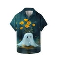 thumbnail image 2 of VBTAPA Mens Halloween Button Down Shirt Ghost Printed Short Sleeve Hawaiian Beach Shirt Novelty Holiday Party Blouses Big and Tall Casual Stylish Tops Blue XXXXXL, 2 of 5