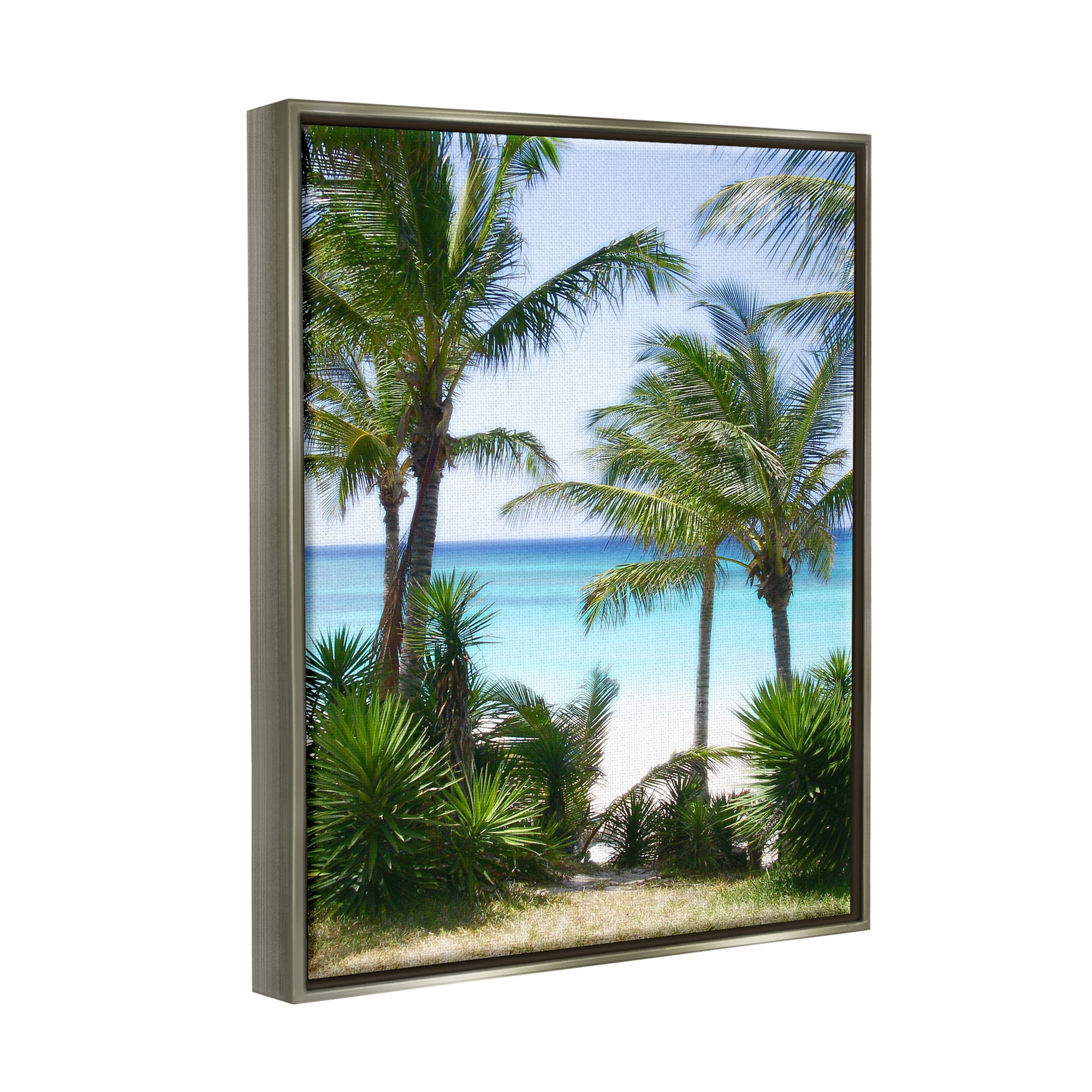 Stupell Industries Palm Trees Near Beach Nature Photography Gray Floater Framed Art Print Wall Art, 25 x 31