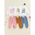 thumbnail image 4 of Aojekbee Little Girls Boys Birthday Outfits Long Sleeve Letter Print Tops Drawstring Pants Sets, 4 of 10