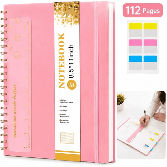 A4 Lay Flat Lined Spiral Notebook, Multi-Functional Hardcover Business Journal with Full Set Organizer Accessories for Adults
